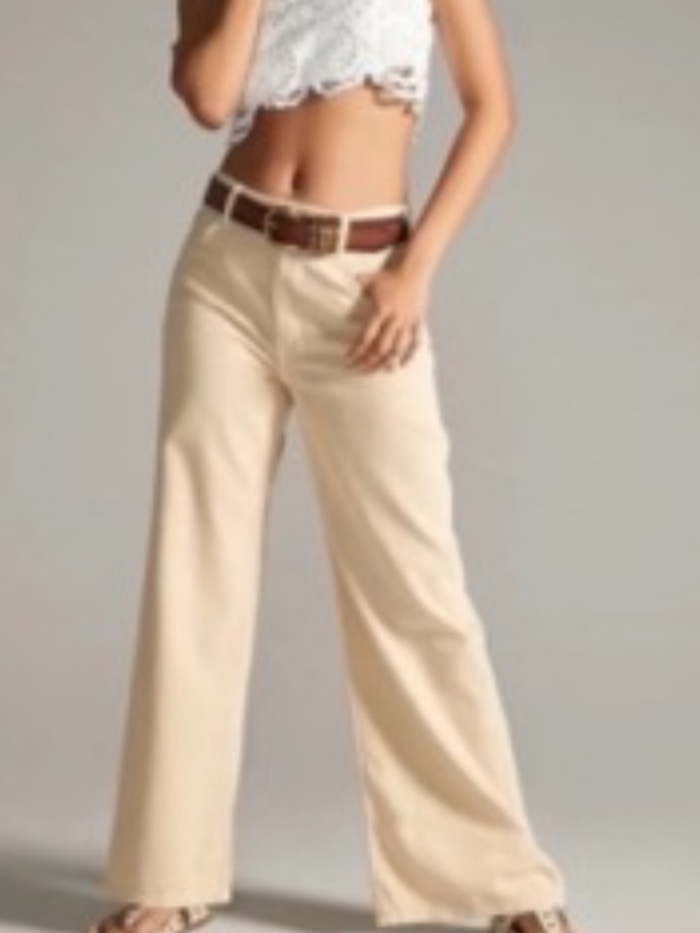 Pilcro Anthropologie Annie High-Rise Wide Leg Jeans Cream Neutral Pants 30